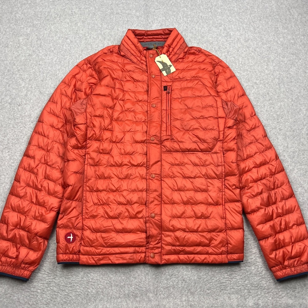 NEW Relwen Featherweight Down Jacket Men's Small Orange Full Zip Insulated Coat